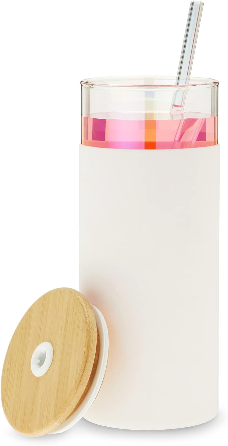 Pinky Up Blair Travel Tea Infuser Mug, Double Walled Insulated Travel Tumbler with Loose Leaf Tea Strainer, Travel Coffee Mug, Keeps Drinks Hot or Cold, 16 oz, White Leaf