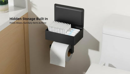 FORIOUS Toilet Paper Holder with Shelf, Wall-Mounted Modern Wipes Dispenser | Brushed Nickel | Toilet Paper Holder with Storage for Bathroom | Fits Wipes, Sanitary Napkin, Tampon | 8.0"x5.3" Large Shelf