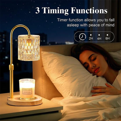 Dreamholder Electric Candle Warmer Lamp with Timer, Dimmable Candle Lamp with Adjustable Height, Wax Melter for Jar Candles Wood Base Floral Home Decor Gifts for Women Mom, Silver Glass