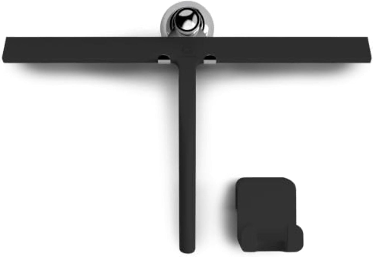Silicone Shower Squeegee with 3-in-1 No-Drill Mount, Black, 9'' | Squeegee for Glass Doors & Mirrors with Stainless Steel Core, Streak-Free & No-Squeak Window Cleaning, Hook/Suction/Adhesive