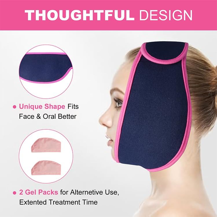 World-Bio Reusable Pink Face Ice Pack,Wisdom Teeth Ice Pack with 2 Gel Pack | Targeted Cooling for Face Areas,Hands-Free Head Wrap Design,Adjustable Fit for Most Sizes, Ideal for Daily Oral Discomfort