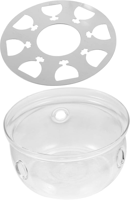 Chic Glass Teapot Warmer Round Heating Base Household Teapot Heater for Loose Leaf and Blooming Tea Removable Infuser Compatible Tealight Candles