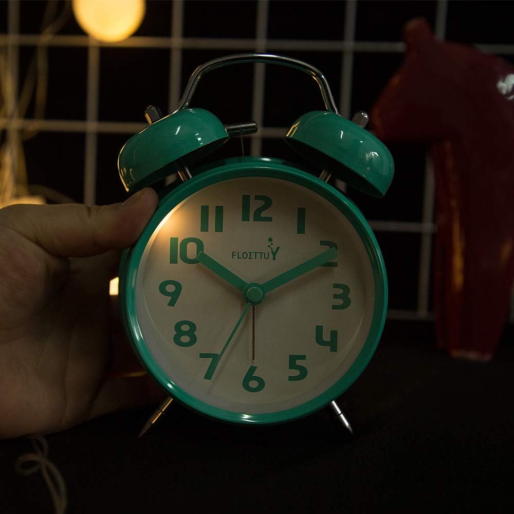 FLOITTUY Loud Alarm for Deep Sleepers 4'' Twin Bell Alarm Clock with Backlight for Bedroom and Home Decoration(Green)