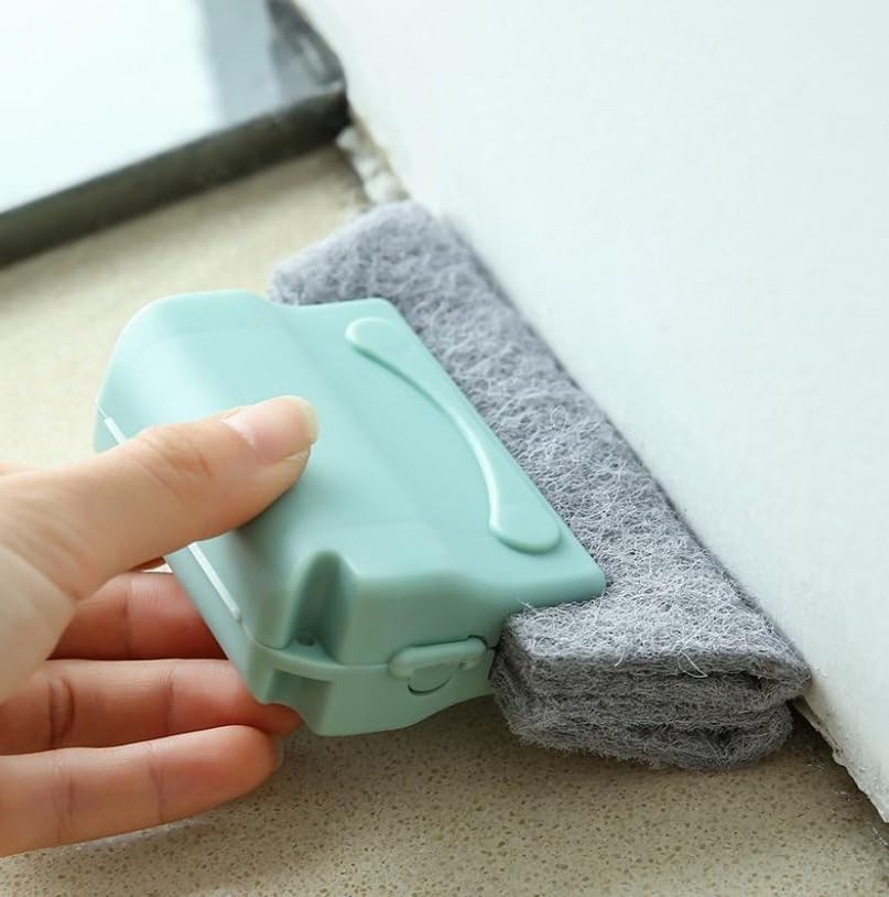 Window Track Cleaning Tool Set, 4Pcs Washable Sponge Brushes with Corner Scraper & Detachable Head, Deep Clean for Window Grooves, Sliding Doors, Tile Grout, Air Vents & Keyboard Gaps