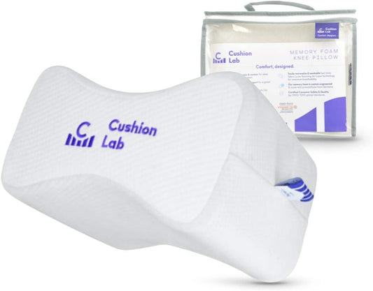 Cushion Lab Extra Dense Orthopedic Knee Pillow for Back Pain Relief, Leg Pain, Hip, Pregnancy, Sciatica & Joint Pain - Memory Foam Wedge Pillow Contour