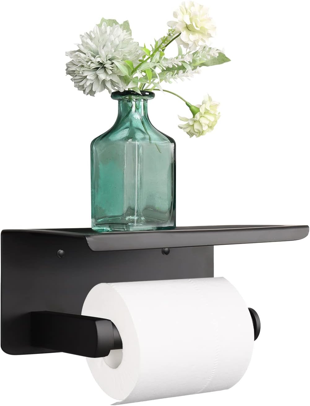 NearMoon Toilet Paper Holder with Shelf, Heavy Duty Bath Toilet Roll Holder with Phone Shelf Tissue Hanger for Bathroom/Kitchen No Drill or Wall Mounted(304 Stainless Steel, Brushed Gold)