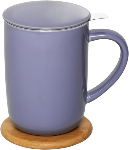 CEEFU 16oz Porcelain Tea Mug with Infuser, Lid and Coaster | Teaware with Filter, Loose Leaf Tea Cup Steeper Maker, Tea/Coffee/Milk/Women/Office/Home/Gift, Navy Blue