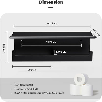 Double Toilet Paper Holder with Shelf, FreshGlow Large Tissue Holder Brushed Nickel, Wall Mount Commercial Toilet Paper Dispenser Phone Shelf Stainless Steel, Tissue Roll for Bathroom