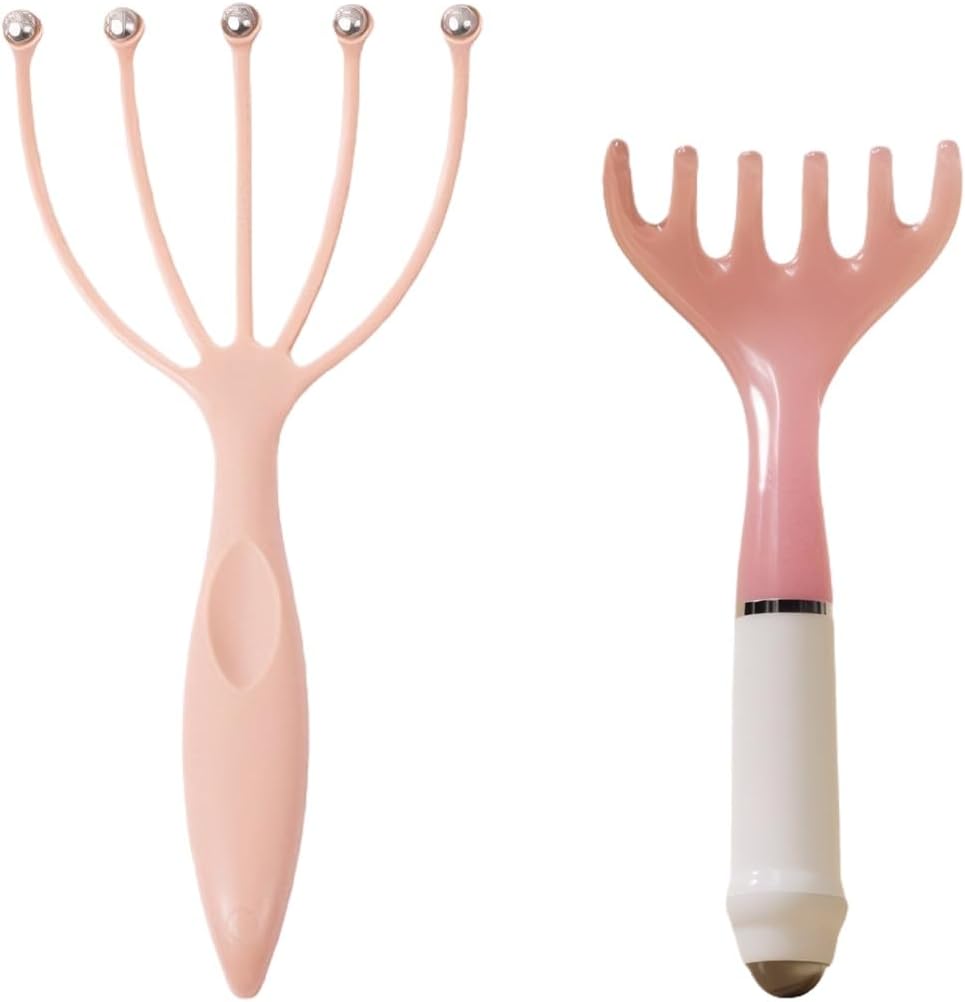 Scalp Massager & Gua Sha Tool Set - Manual Head Massager, Massage Comb for Relaxation & Stress Relief (Grey & Brown)