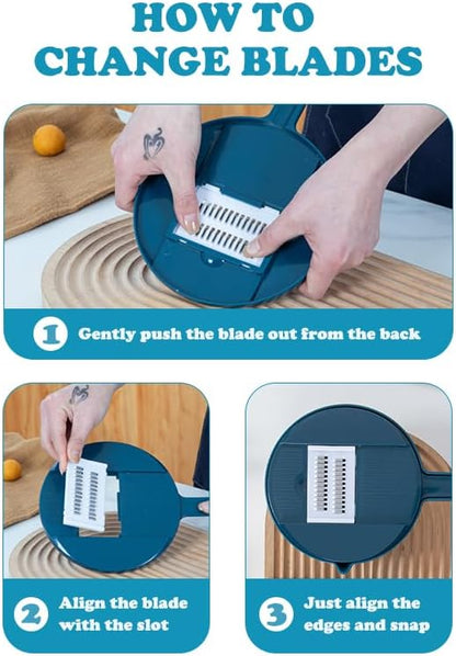 Mandoline Vegetable Slicer Set with 6 Interchangeable Blades, Grater and Peeler, Pink and Blue (Pink)