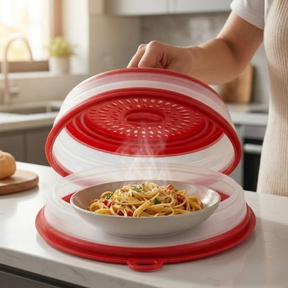 Microwave Splatter Cover for Food – Collapsible, Heat Resistant Vented Lid with Easy-Grip Handle, PP+TPR Plastic, Dishwasher Safe Kitchen Gadget, Green