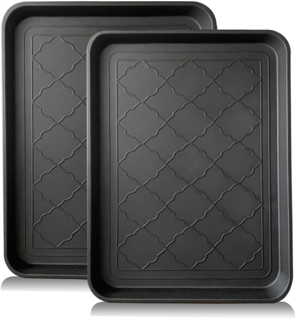 PetLike Boot Tray for Entryway Indoor, Pet Food Mat, 23 x 15.5 inch 2 Packs, Waterproof Rubber Shoe Tray for Indoor and Outdoor, Multi-Purpose Trays for Boots, Shoes, Pets, Garden