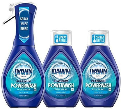 Dawn Powerwash Spray, Dish Soap, Dishwashing Liquid, Fresh, 1 Starter Kit + 3 Refills, 4x16 Fl Oz