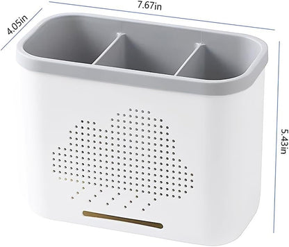 2 Slots Toothbrush Holder and Toothpaste Holder with Drain Hole, Detachable Easy Cleaning Multi-Functional Organizer Caddy Storage for Bathroom Vanity Sink Kitchen (White+Green 2 compartments)