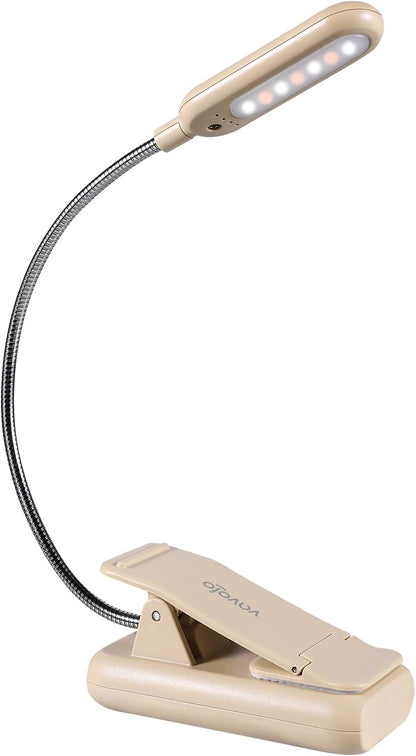 VAVOFO Rechargeable Book Light for Reading in Bed Kids, 7 LED Reading Light with 9-Level Warm Cool White Daylight, Eye Care Lamp with Power Indicator for Bookworms (Yellow)