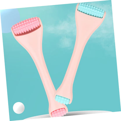Dual Head Silicone Massage Roller for Face Eye Care Pink Handheld Rod