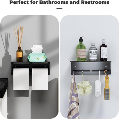 Double Toilet Paper Holder with Shelf, FreshGlow Large Tissue Holder Brushed Nickel, Wall Mount Commercial Toilet Paper Dispenser Phone Shelf Stainless Steel, Tissue Roll for Bathroom