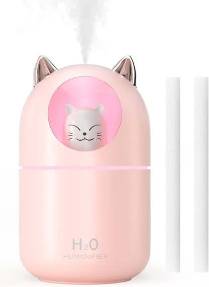 Cool Mist Humidifier,300ml Mini Humidifiers with Night Light,Waterless Auto-Off Air Humidifier,20dB Quiet Humidifiers for Bedroom,Car, Plant for Girl Boy