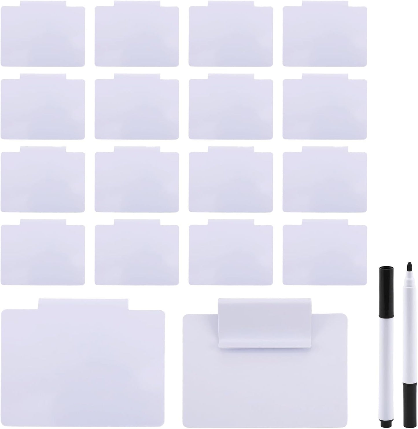 16 Pcs White Basket Labels Clip Bin Labels Clip with Pens Removable PVC Label for Baskets for Kitchen Pantry Storage Fabric Box Hanging Bin ﻿ (White)