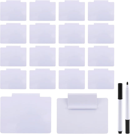 16 Pcs White Basket Labels Clip Bin Labels Clip with Pens Removable PVC Label for Baskets for Kitchen Pantry Storage Fabric Box Hanging Bin ﻿ (White)