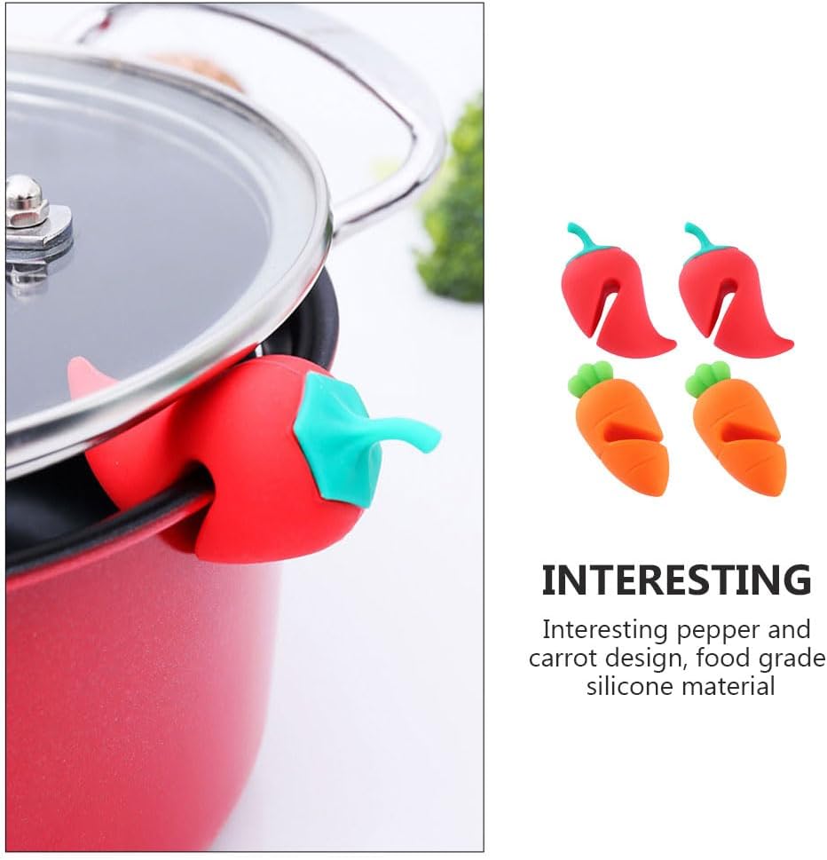 DOITOOL 8Pcs Silicone Pot Lid Lifters Heat Resistant Spill-Proof Boil Stoppers for Kitchen Soup Pots Convenient Lid Holders to Prevent Overflow Cute Carrot and Chili Design