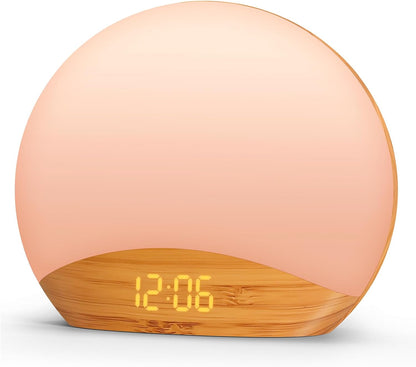 REACHER Wood Grain Sunrise Alarm Clock and Sound Machine Nightlight, Digital Dimmable Clock for Bedroom, 26 Sleep Sounds, White Noise Machine for Baby, Adults, Wake Up Light Alarm Clock for Kids | Digital Dimmable Clock for Bedroom, 26 Sleep Sounds,