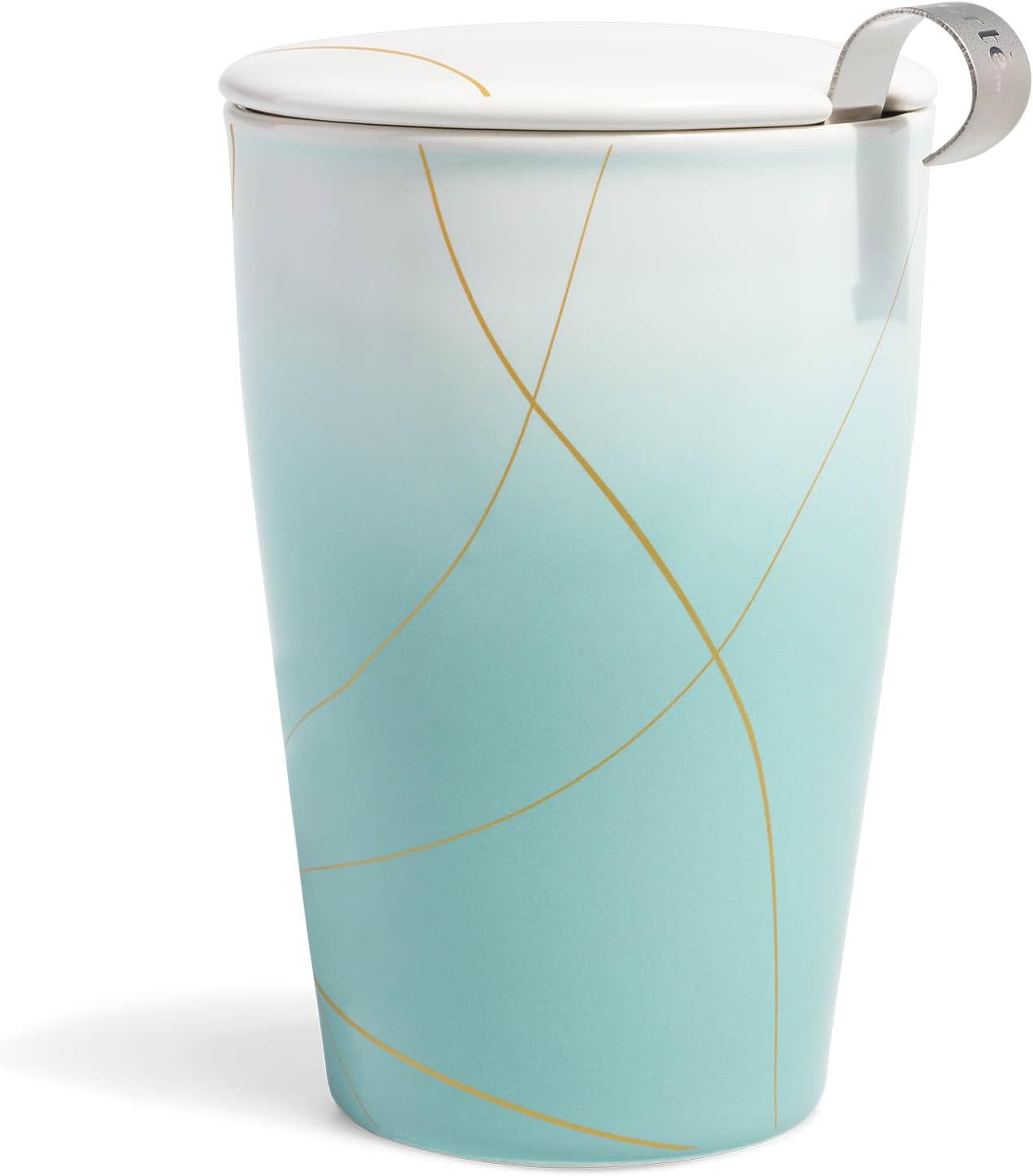 Tea Forte Double-Walled Ceramic Kati Cup, Noir, 12 oz | Insulated Ceramic - Stainless Steel Loose Leaf Infuser - Keeps Tea Hot Longer - Lid Included - Microwave & Dishwasher Safe