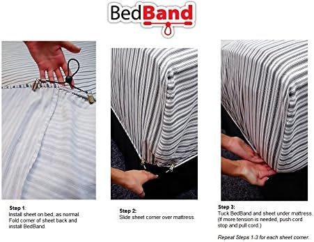 Bed Band Not Made in China. 100% USA Worker Assembled.. Bed Sheet Holder, Gripper, Suspender and Strap. Smooth any Sheets on any Bed. Sleep Better. Patented.,Black,1 Pack (4 Bands)