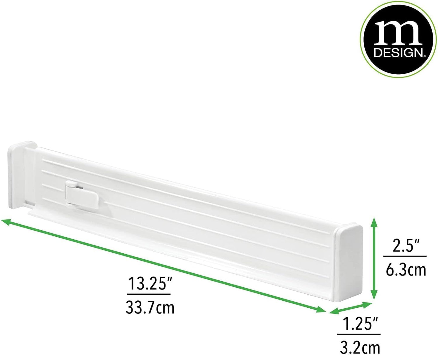 mDesign Expandable Dresser Drawer Divider with Foam Ends, Drawer Divider Locks in Place, Separators for Clothing and Accessories in Closet or Dresser Drawer, Ligne Collection, 4 Pack, White
