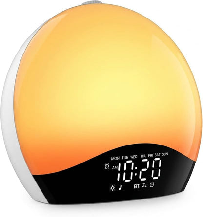 JALL Full Screen Dimmer Sunrise Alarm Clocks for Bedrooms, Wake Up Light with FM Radio, 25 White Noise Sleep Sounds, Bluetooth Speaker, Dual Alarms Bedside Clock for Heavy Sleepers