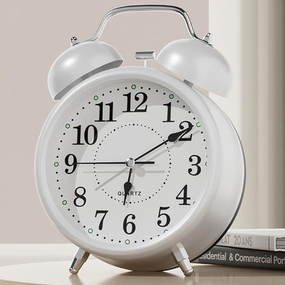 4 Inches Analog Alarm Clocks Retro Backlight Cute Simple Design with Night Light Silent Non-Ticking Battery Operated [Red]