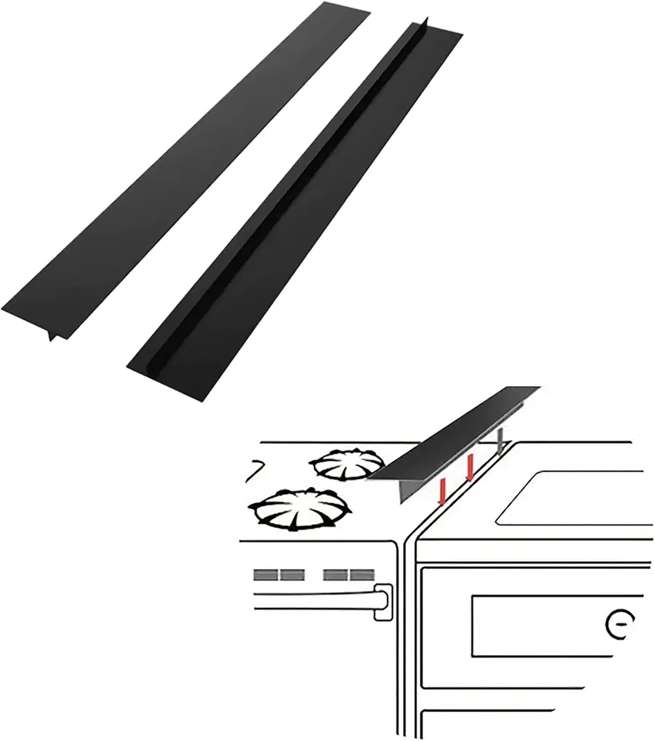 Stainless Steel Stove Gap Covers,Stove Gap Filler, Range Trim Kit, Stove Gap Guards, Heat Resistant and Easy to Clean, Easy retractable Length 13.8" to 27.5", Width 0.79",Black(2PCS)