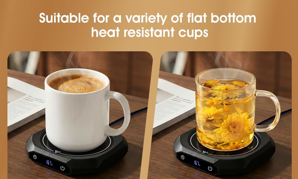 Coffee Mug Warmer with Timer for Desk, Auto Shut Off, Pink | 40W Fast Warmer & 3 Temp; Smart 1-12H Timer & Auto Shut-Off; Compact Pink Hot Plate for Desk; Ideal Gift for Mom & Wife