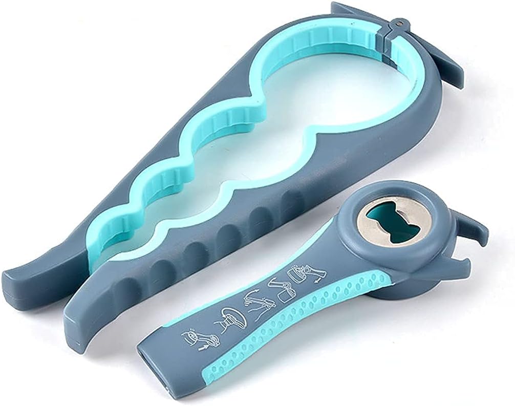 Jar Opener for Seniors with Arthritis,Jar Opener for Weak Hands,5-in-1 Bottle Opener,4-in-1 Can Opener (A-Blue)