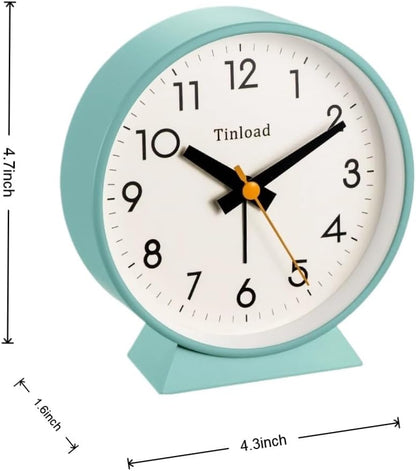 Tinload 4.5" Battery Operated Analog Alarm Clock, Small Silent Bedside Desk Clock with Night Light, Blue