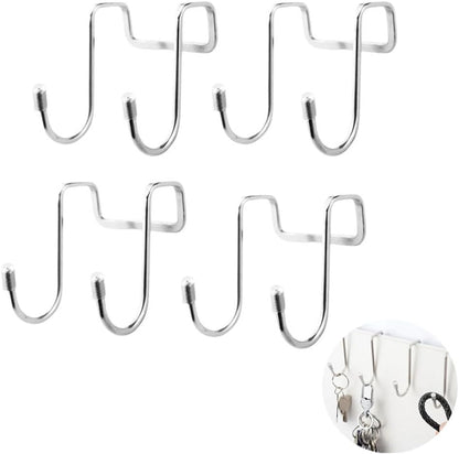 4 Pack Shower Door Hooks Stainless Steel Double Hooks Towel Hook Bathroom Squeegee Holder Over Glass Door Hook for Bathroom Semi-Frameless Sliding Shower Door Soap Saver Bag Pouch