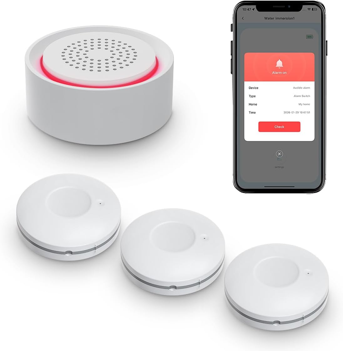 Water Leak Detector Kit for Home, GreenVation 3 Smart WiFi Water Sensor Alarm with App Alerts, 1 Base Station with 100dB Adjustable Alarm, RF 300m/984ft for Basement, Bathroom, Laundry
