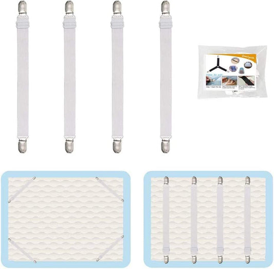 8Pcs Adjustable Bed Sheet Straps Clips, Elastic Mattress Sheet Fasteners Holder and Suspenders, Grippers to Hold Sheet, Mattress, Sofa, Couch, Table Cloth, Recliner Ironing Board Cover and More