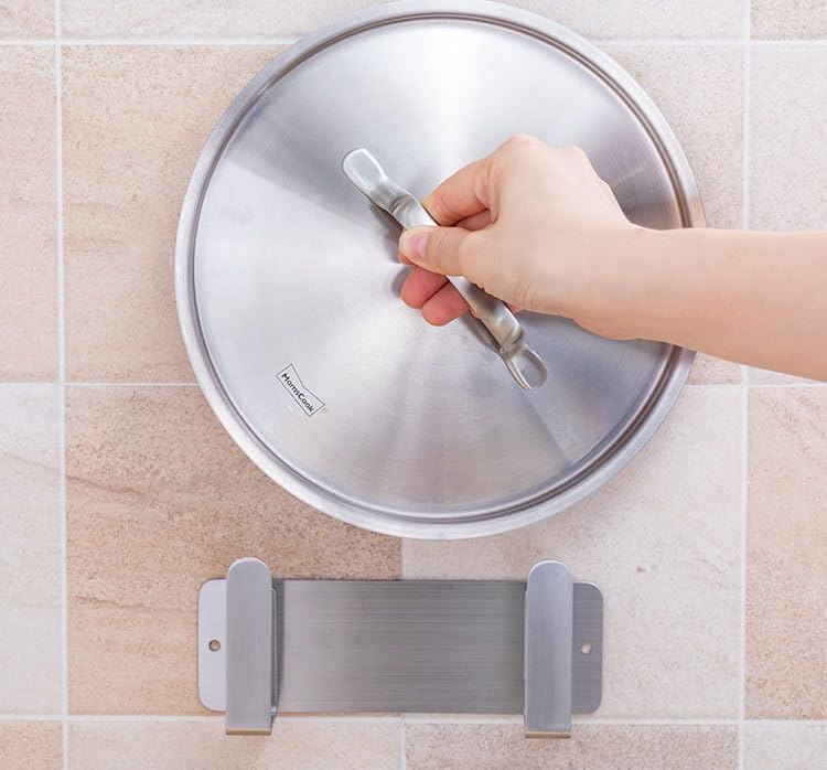 Stainless Steel Wall Mounted Cutting Board Holder Punch-Free Adhesive Multifunctional Kitchen Organizer Pot Lid Storage Rack 7" x 2.3" x 1.8" White