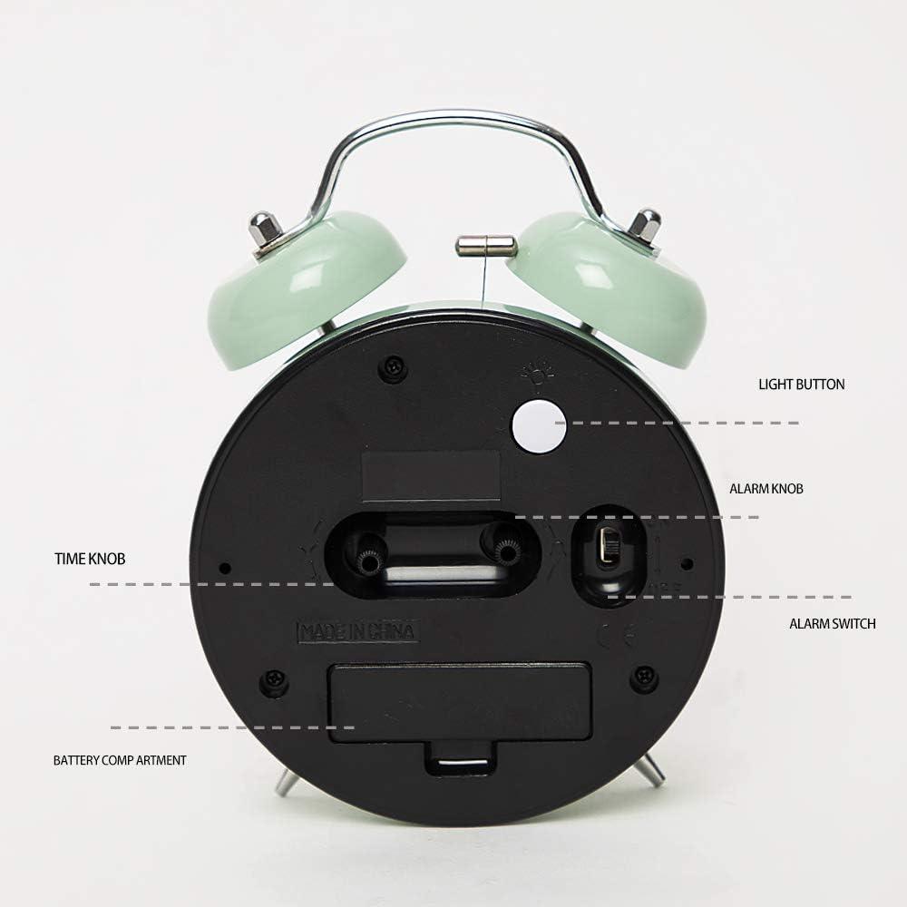 FLOITTUY Loud Alarm for Deep Sleepers 4'' Twin Bell Alarm Clock with Backlight for Bedroom and Home Decoration(Green)