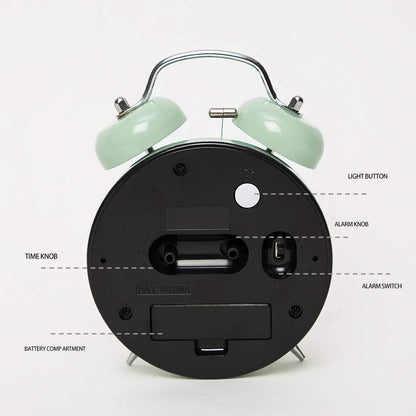 FLOITTUY Loud Alarm for Deep Sleepers 4'' Twin Bell Alarm Clock with Backlight for Bedroom and Home Decoration(Green)