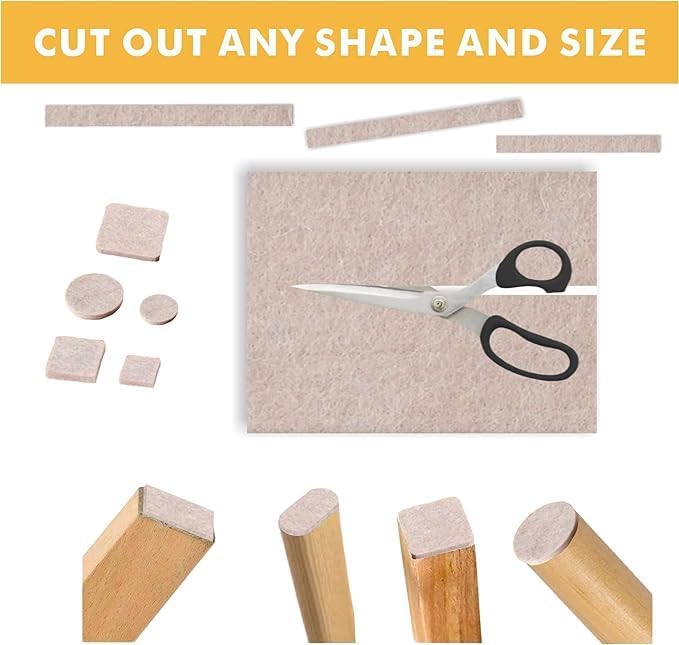 Felt Furniture Pads Self-Adhesive for Hardwood Floors, 8pcs 8" x 6" x 1/5" Cuttable Furniture Pads Square Furniture Movers, Floor Protector Cut into Any Shape, Beige