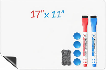Magnetic Whiteboard for Fridge, 4-Pack Dry Erase Boards (12×8 in) with 5 Markers & Eraser, Strong Magnet & Stain-Resistant Surface, Reusable Message Board for Fridge, Family Planner & Kitchen Notes
