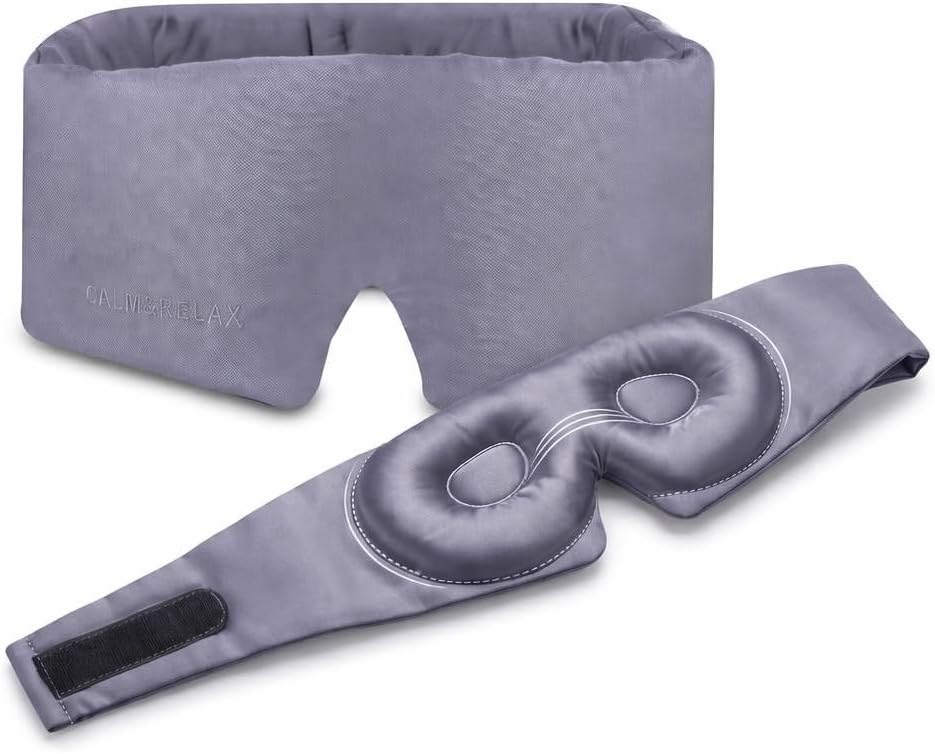Calm&Relax Bamboo Sleep Mask - Cooling 3D Eye Mask, Lash Friendly,White | Total Blackout 3D Contoured Eye Mask for Travel, Home, Yoga - Adjustable Soft Viscose Night Blindfold for Side Sleepers