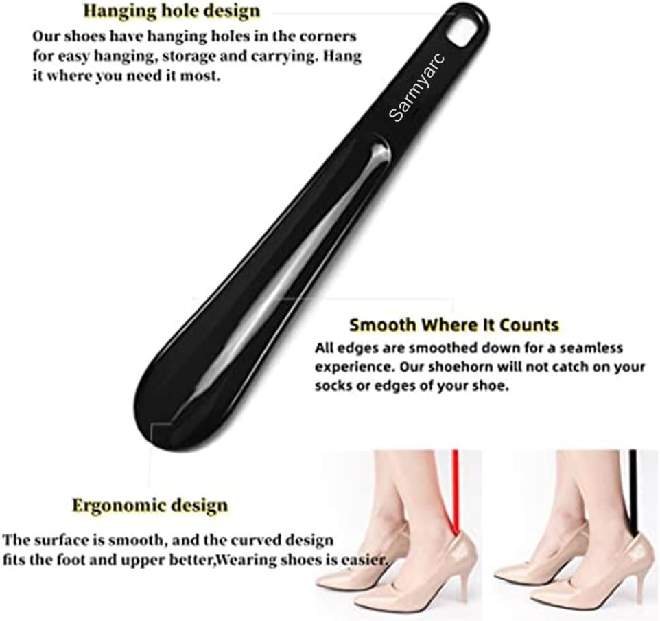 Sarmyarc Plastic Shoe Horn,2pcs Travel Shoe Horns for Men, Women, Seniors& Kids - Shoe spoon - Shoe helper - Boot Shoehorn 10.3''(Red/Black)