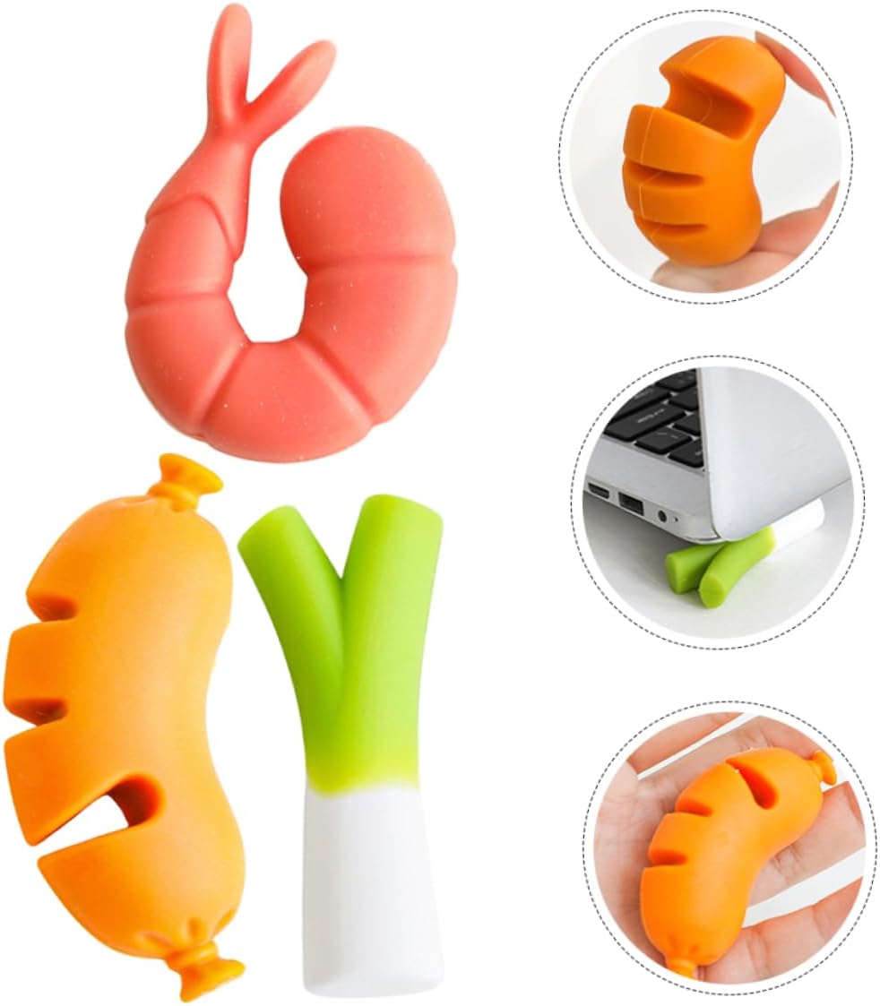 Garneck 3pcs Silicone Lid Lifter and Overflow Preventer Unique Kitchen Pot Edge Clip Multi-function Spill Stopper for Pots Sausage Shrimp and Onion Shapes Practical Cooking Tool