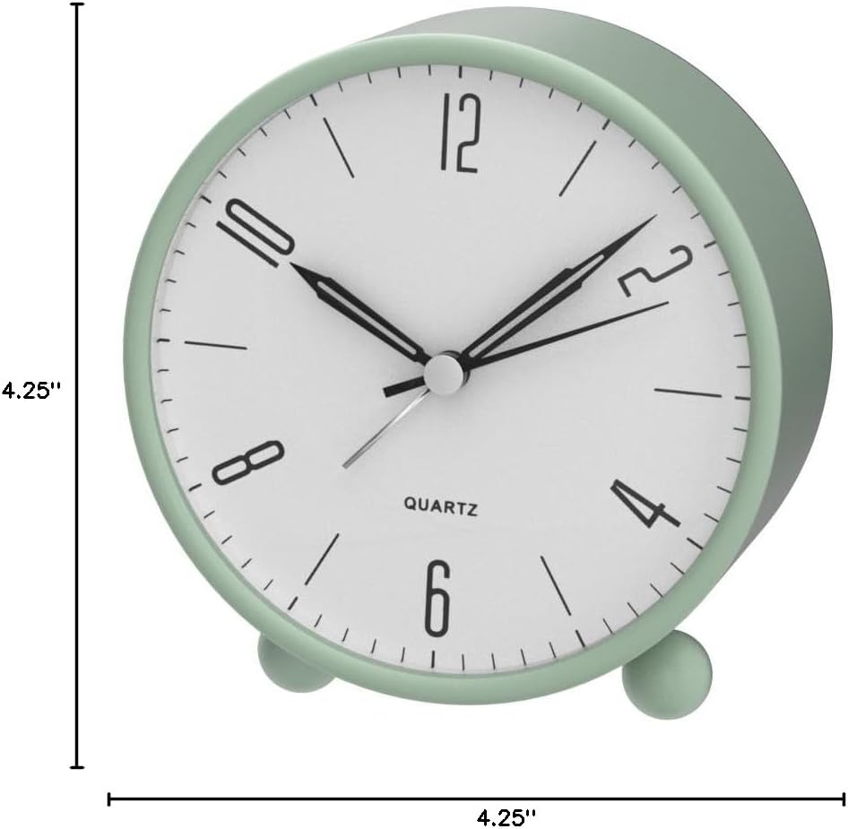 JALL Analog Alarm Clock, 4 inch Super Silent Non Ticking Small Clock with Night Light, Battery Operated, Simple Design, Old Fashioned Style Ideal Decor, for Bedroom, Bedside, Desk, Adult, Gift, Green