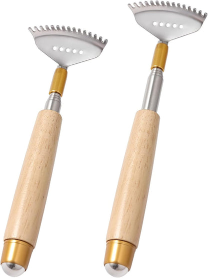 Large Back Scratcher, Body Scratcher for Adults Extendable Long 24Inch, Thick Wooden Handle Steel Massage Roller, Extra Wider Rake Claw, Sturdy Backscratchers Hand Massager Tool | Self Body Massage Tool