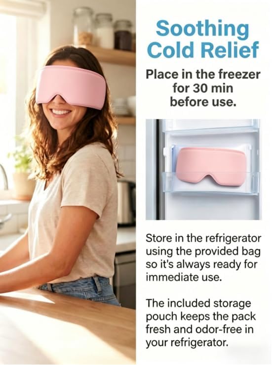 Cooling Gel Eye Mask for Puffy Eyes, Migraine & Headache Relief, Full Eye-Area Cold Compress for Eyes & Temples, FSA Eligible HSA Reusable Eye Ice Pack for Swelling & Post-Surgery Recovery