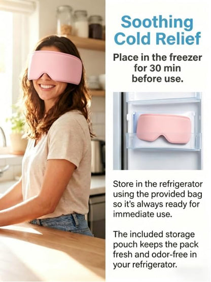 Cooling Gel Eye Mask for Puffy Eyes, Migraine & Headache Relief, Full Eye-Area Cold Compress for Eyes & Temples, FSA Eligible HSA Reusable Eye Ice Pack for Swelling & Post-Surgery Recovery
